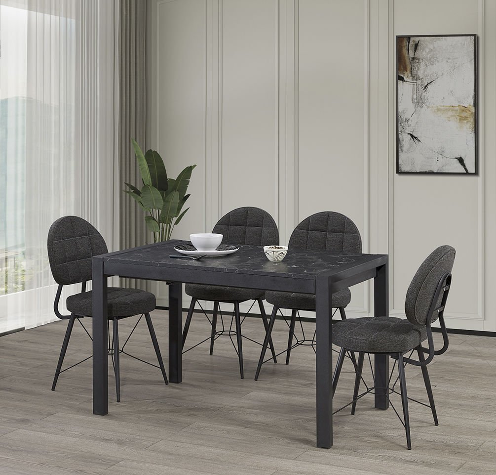 DAMLA SİYAH MERMER MASA TAKIMI