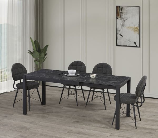 DAMLA SİYAH MERMER MASA TAKIMI