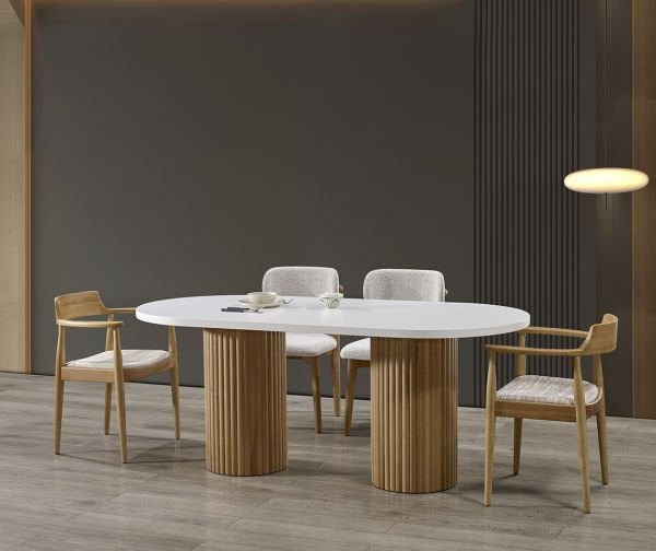 PTT OVAL BEYAZ + CEVİZ MASA TAKIMI