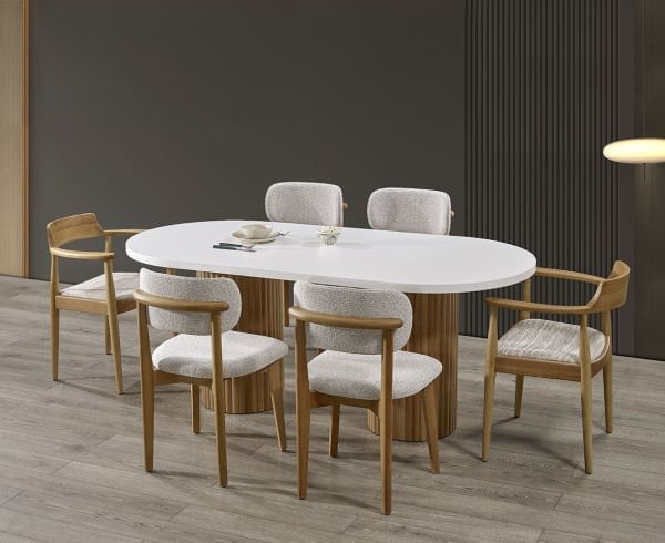 PTT OVAL BEYAZ + CEVİZ MASA TAKIMI